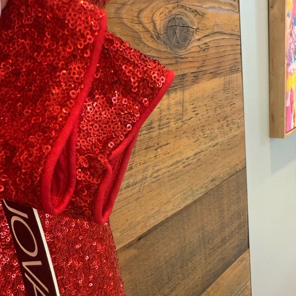 Jovani Dazzling Red Sequin Long Sleeve Dress - Picture 11 of 14